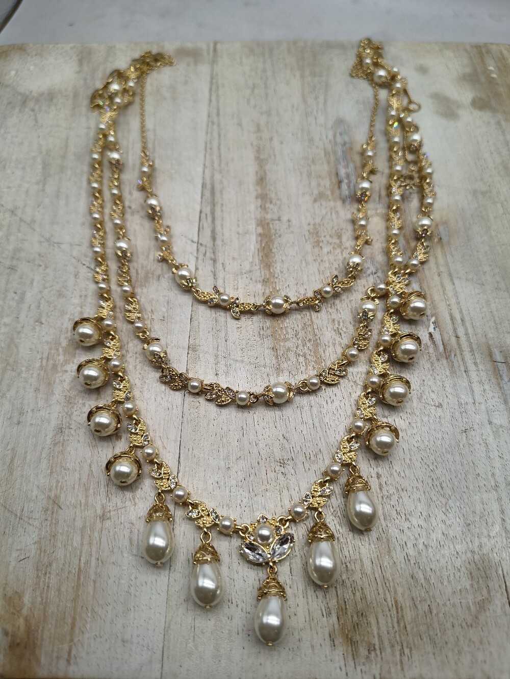 Marchesa Gold-tone 3 Layer Crystal/Pearl Necklace